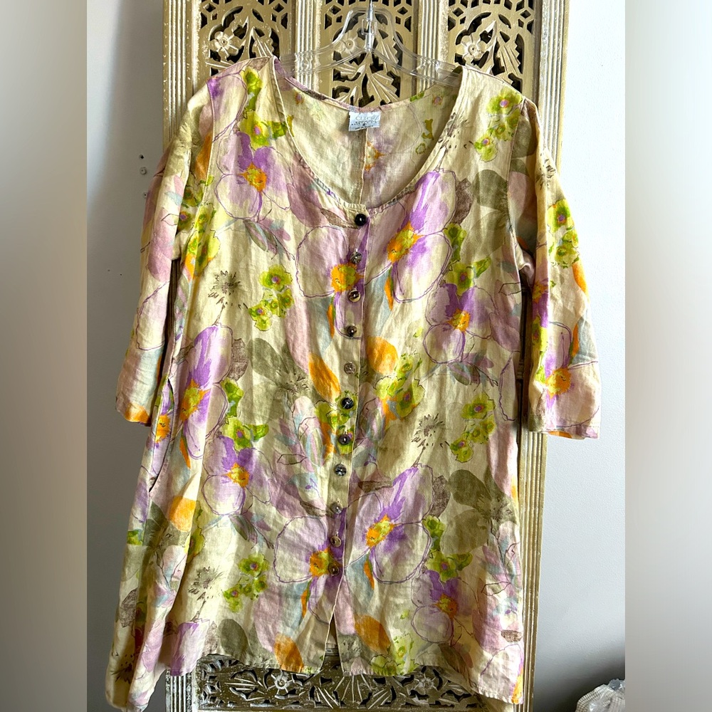 Click By Color Me Cotton Tunic Shirt Yellow Purple Pink Brown Green Lagenlook